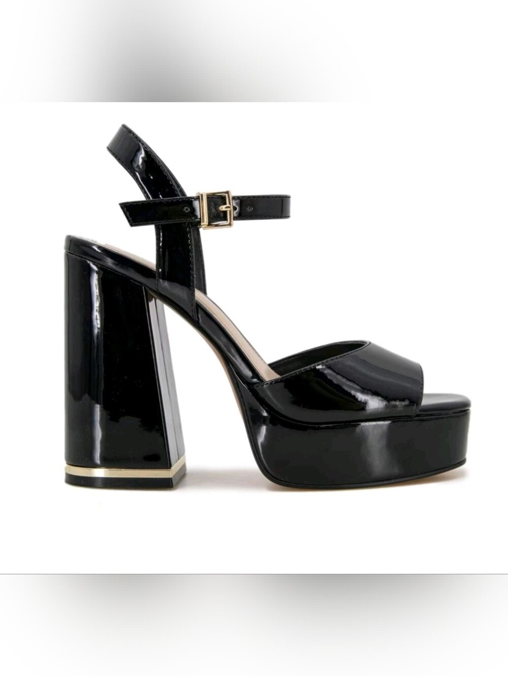 Kenneth Cole New York Women's Dolly Platform Sandals Patent Black Size 8.5 NEW